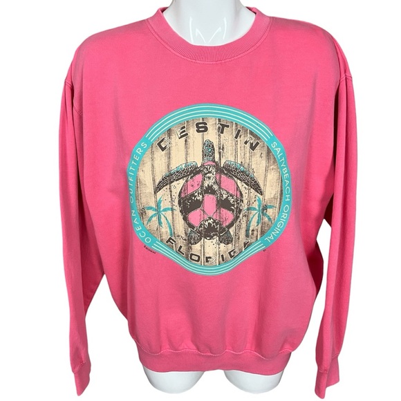 Sunsations Destin Florida Pink Sea Turtle Palm Tree Crew Neck Sweatshirt Large - Picture 2 of 12